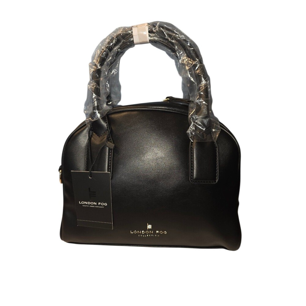 London Fog Faux Leather Satchel Black 100th Anniversary Convertible Handbag NWT